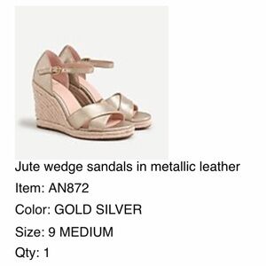 J.Crew jute wedge sandals metallic leather